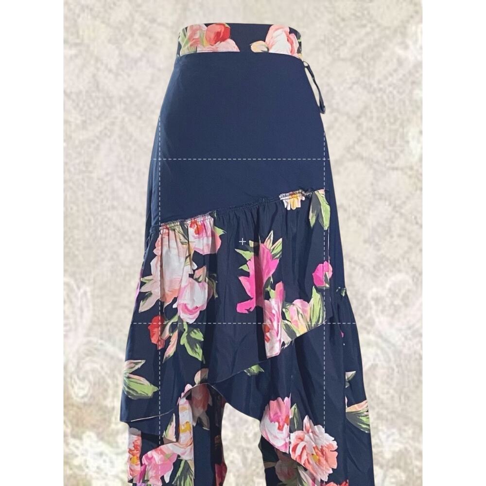 Eliza J Navy Floral High Low Cascade Ruffle Womens 6 Wedding/Peasant Skirt - Picture 12 of 12